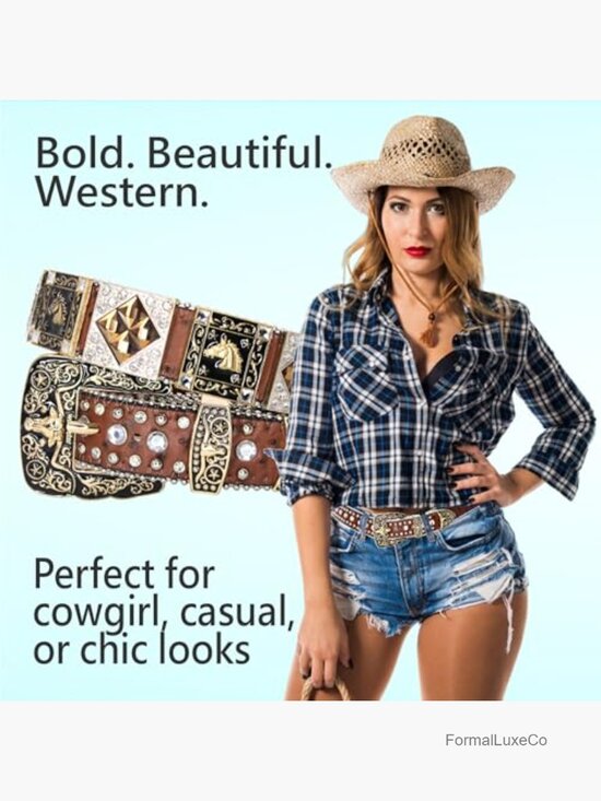 Genuine Leather Rhinestone Western Belt with Crystal Studs main image 4